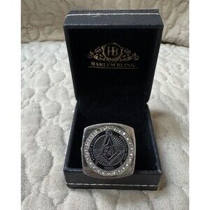 Harlem Bling Masonic Freemason Stainless Steel Ring CZ Signet w/ Box